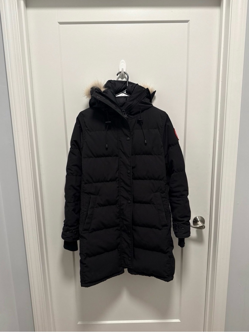 Canada Goose Black Long Down Puffer Parka with Fur Trim Hood